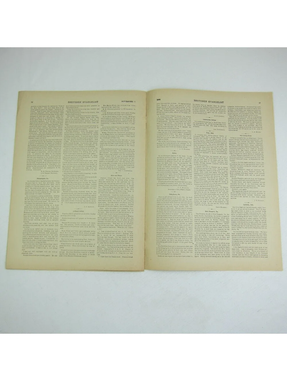 Brethren Evangelist Christian Newspaper Ashland Ohio Antique November 12th 1902